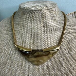 Crown TRIFARI Choker Necklace Brown Marbled Lucite Triangle Gold Tone Vintage